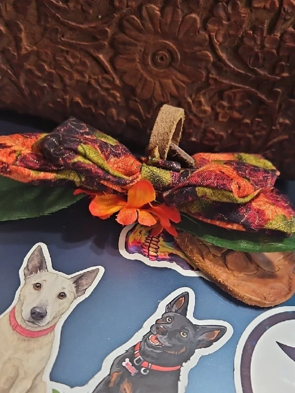 Hand Crafted Orange Sunflower Dog Bow Pet Collar Accessory NEW